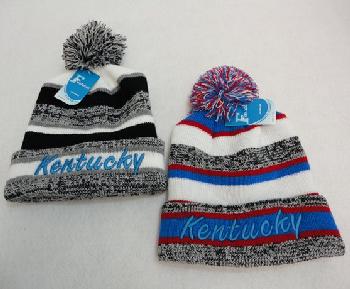 Knitted Hat with PomPom [Embroidered KENTUCKY] Stripes